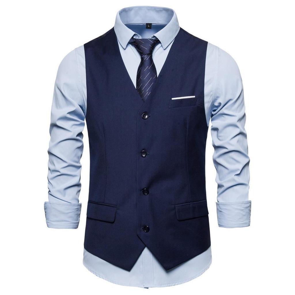 2023 Men's Large Solid Color Single-Breasted Casual Suit Vest - Korean Style