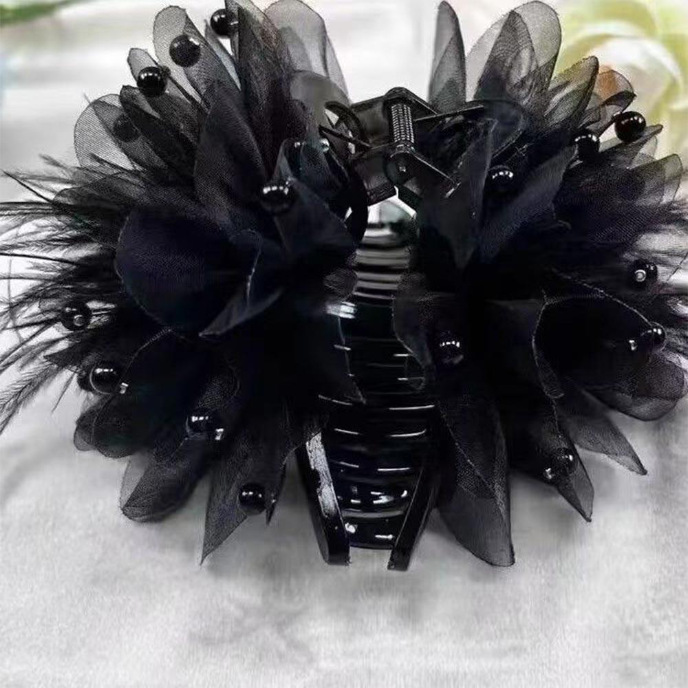 Peony Flower Grasping Clip Feather Ladies Headwear Vintage Hair Claw Clips for Women