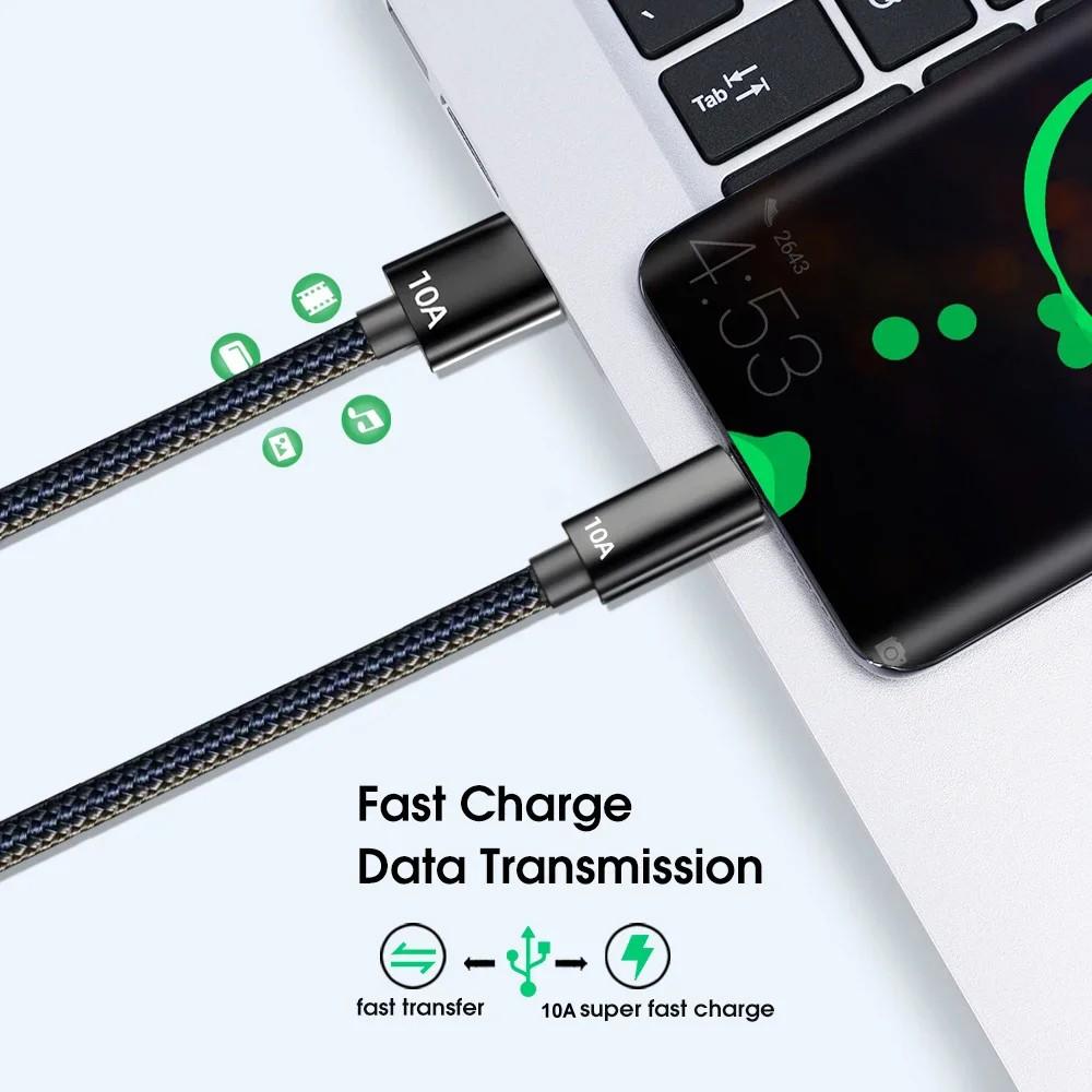 120 Вт 10A Type C кабель для быстрой зарядки USB шнур передачи данных для Huawei P50 P40 Pro Xiaomi 14 Redmi 13 Oneplus Realme POCO 0,5/1/1,5/2/3 м