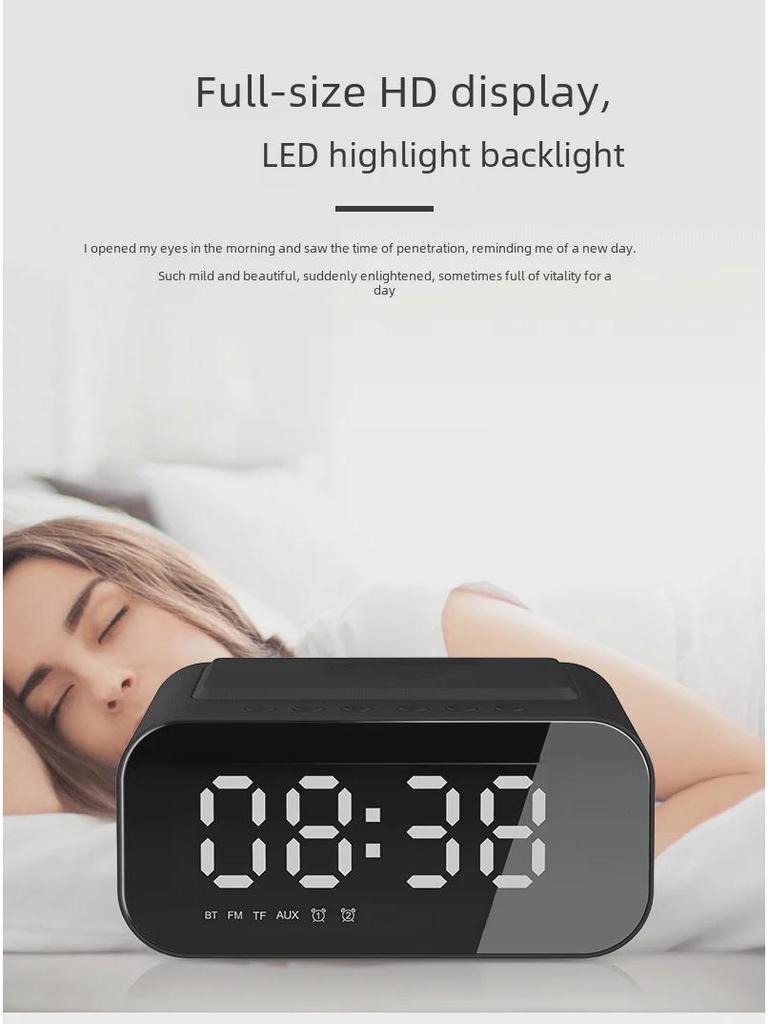 Retro LED Clock Bluetooth Speaker with 15W Wireless Charging for Hotels