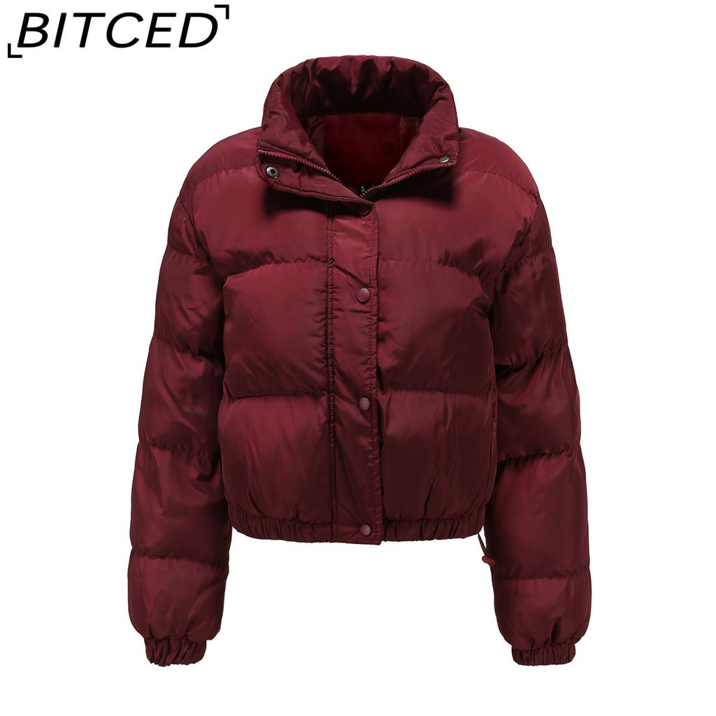 BITCED Autumn/Winter Women's Short-Length Cotton Coat Women's Long-Sleeved High-Neck Thermal Jacket Loose-Fit Casual Cotton Coat