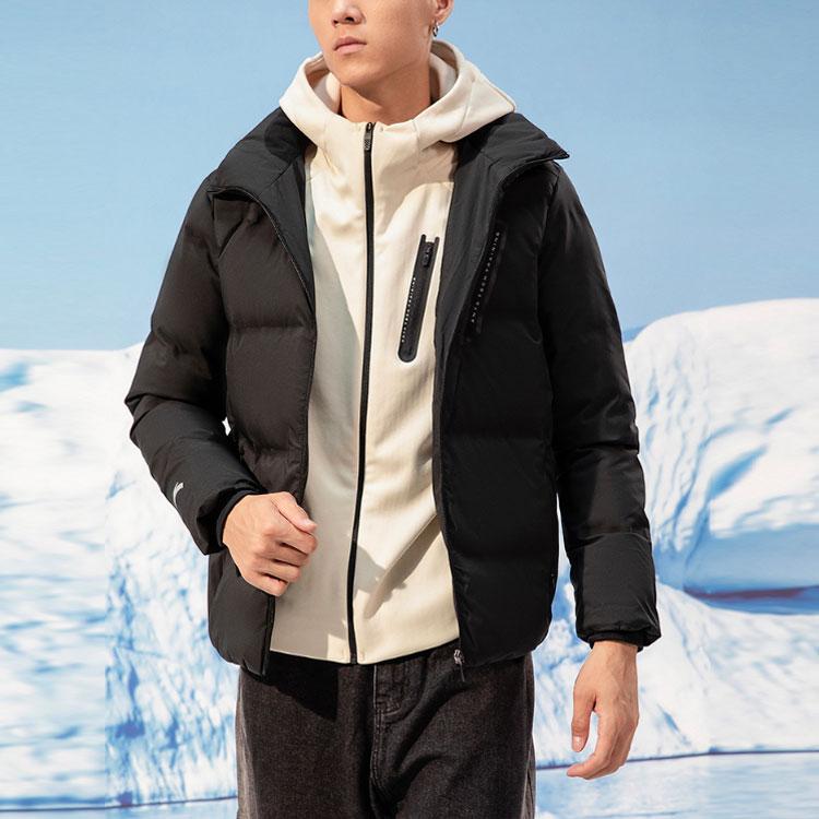 Anta Короткий теплый пуховик с капюшоном Flame Technology, мужская верхняя одежда, черный 952147911-3