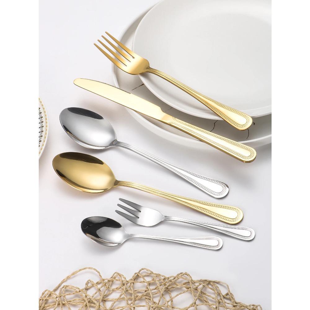 4/6/16/24/шт. Золотая посуда из нержавеющей стали, включая нож для стейка, вилку и ложку, семейная, гостиничная, ресторанная, западная посуда