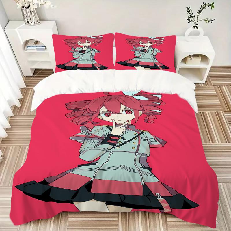 3Pcs Pink Background Anime Girl Bedding Set Quilt Cover Pillowcase Home Christmas Xmas Halloween Gift 1 Duvet Cover 2 Pillowcase M924222