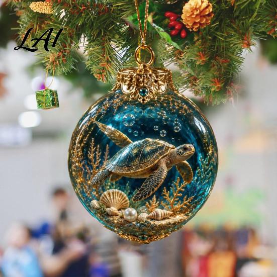 Ocean Lover Holiday Gifts Themed Christmas Ball Ornaments Light Up Clear Baubles with Jellyfish Turtle Octopus Decorative Orbs for Party Seahorse