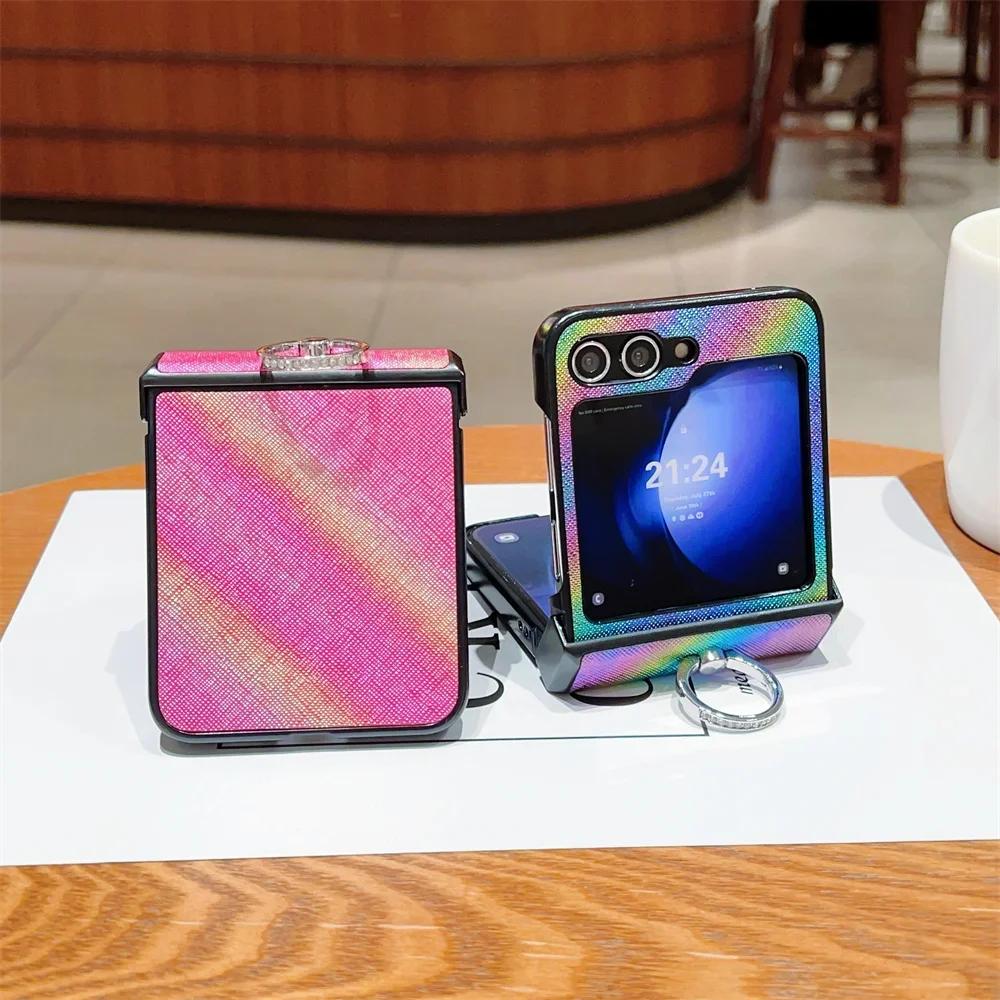 Чехол для телефона с градиентным цветным кольцом для Samsung Galaxy Z Flip 6 5 4 3 Flip6 Flip5 Flip4 Flip3 5G из искусственной кожи