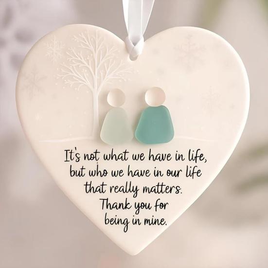 5Pcs Heart-Shaped Sea Glass Friendship Decor Timeless Friendship Heart Keepsake for Best Friends Ceramics Heart Ornament for Christmas Tree