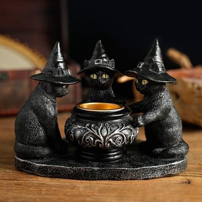 Украшения на Хэллоуин Фигурки Знакомый котел Подсвечник для чайной свечи Черные ведьмы Кошки Подсвечник Домашний бар Украшения для стола