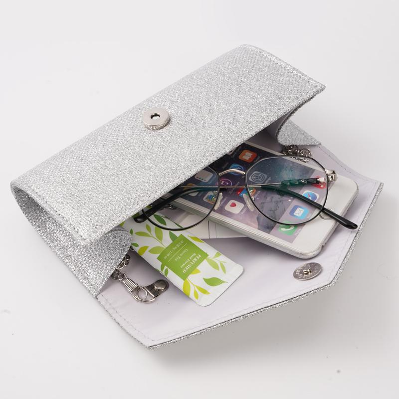 1PC Women Envelope Evening Bag Glitter Ladies Chain Shoulder Bags Shiny Silver Long Purse Female Wedding Party Clutches Mini Handbag