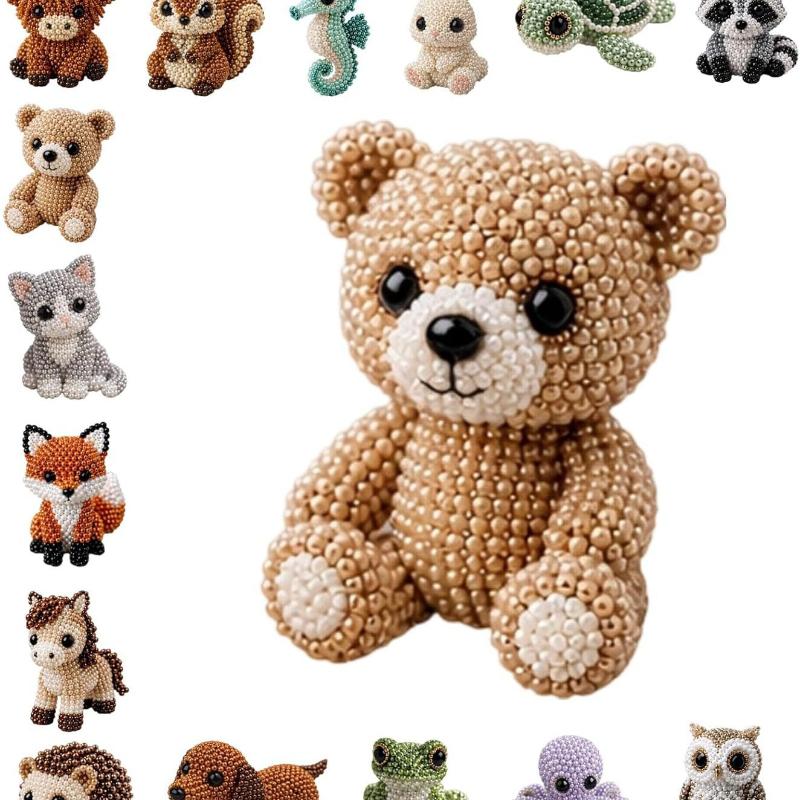 Cute Diy Handmade Colorful Beaded Animal Figurines Material Kit Perfect For Home Desktop Decor Ideal Gifts For Craft Lovers