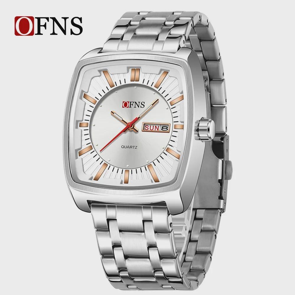 OFNS Квадратный механизм Водонепроницаемые мужские наручные часы Отображение даты и дня недели Мужские часы Роскошные кварцевые мужские часы