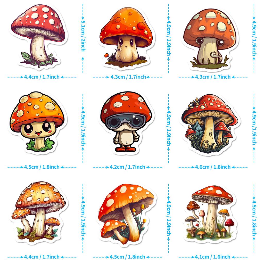 50PCS Trendy Mushroom Graffiti Stickers, Waterproof Decals for Luggage, Laptop & Decoration