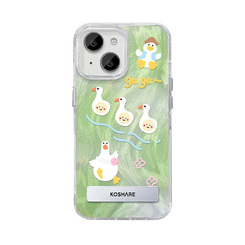 Suitable for Apple 15 Mobile Phone Case Summer Iphone14pro Cute Duck Bracket 13 Feather Yarn 12 High-end 8/7