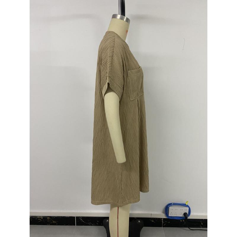 Женское летнее свободное платье с воротником-стойкой, однотонное жаккардовое платье