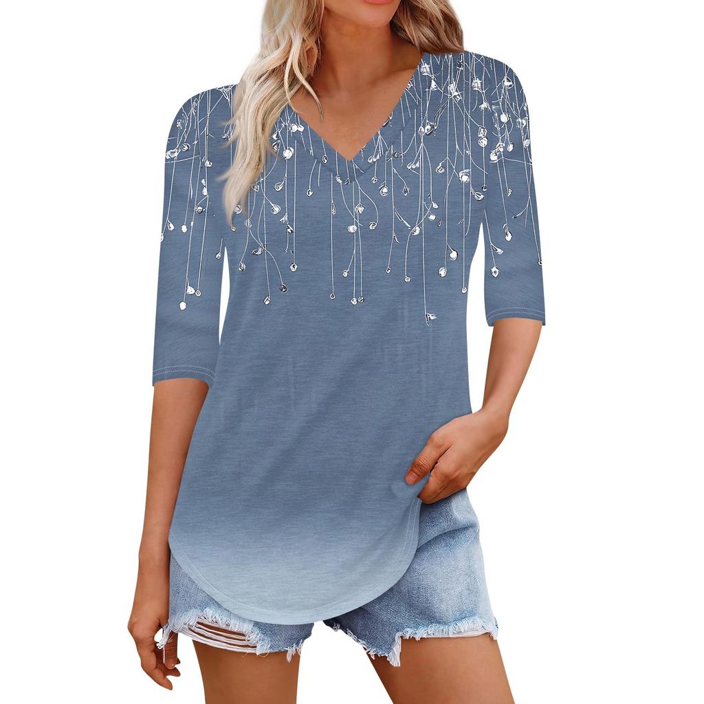 Рубашки для женщин Модные футболки с V-образным вырезом Повседневные блузки с принтом Топы с коротким рукавом для женщин