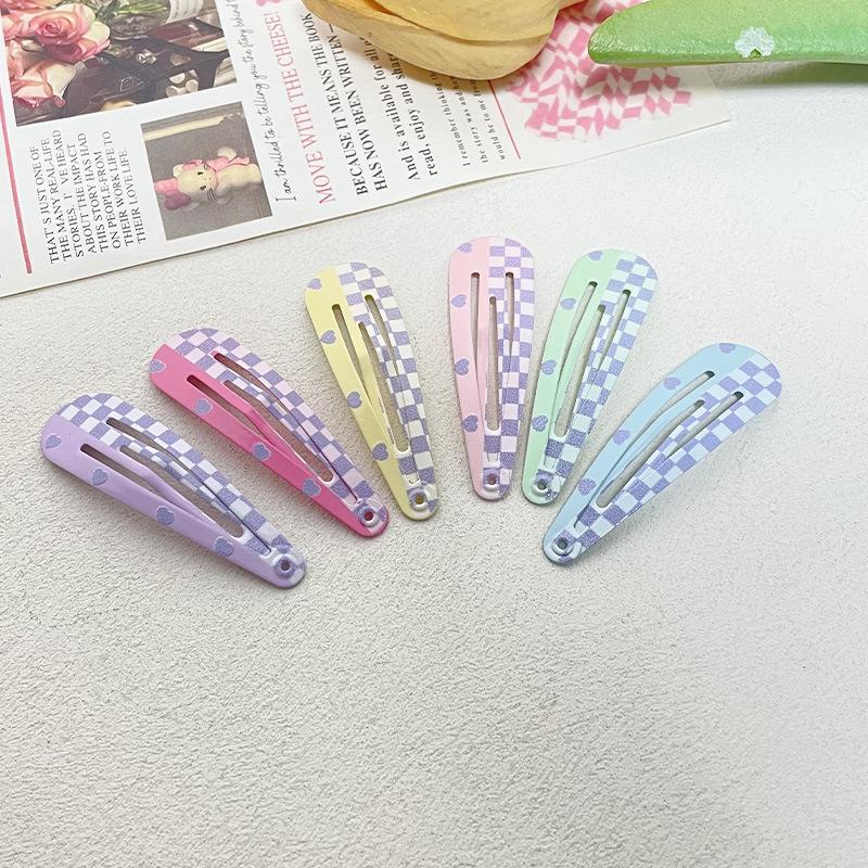 4.8cm Cute Hair Clip with Painted Heart and Plaid Pattern BB Clip Small Hairpin Side Clip Bangs Clip Fine Hair Clip