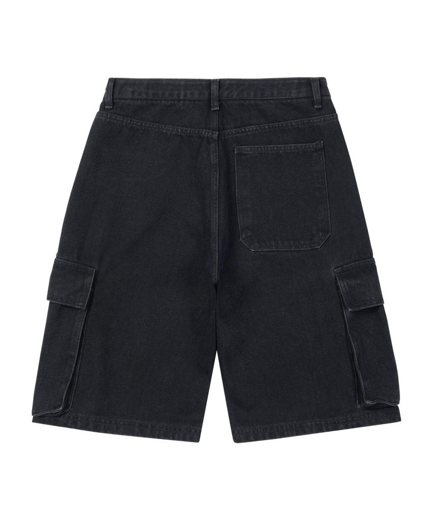 STENDS [M~4XL] Джинсовые шорты-бермуды с карманами-карго_Черные