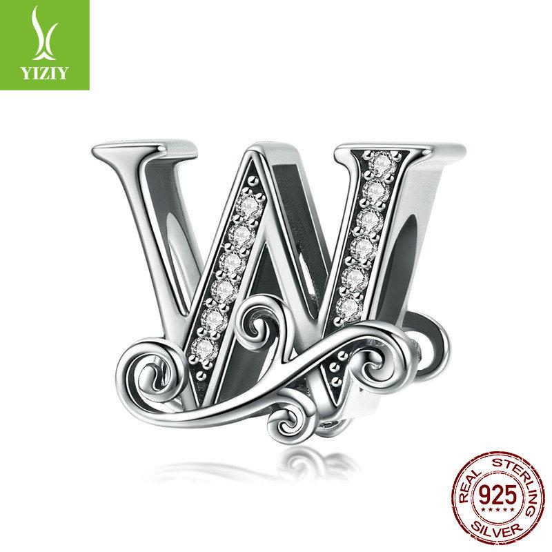 Браслет из 26 букв, аксессуар с бусинами, бусины из циркониевого стерлингового серебра, рассыпные бусины Bsc030