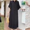 Сплошное однобортное длинное платье с лацканами и полукруглыми рукавами для женщин, свободная одежда, весенне-летнее платье-рубашка