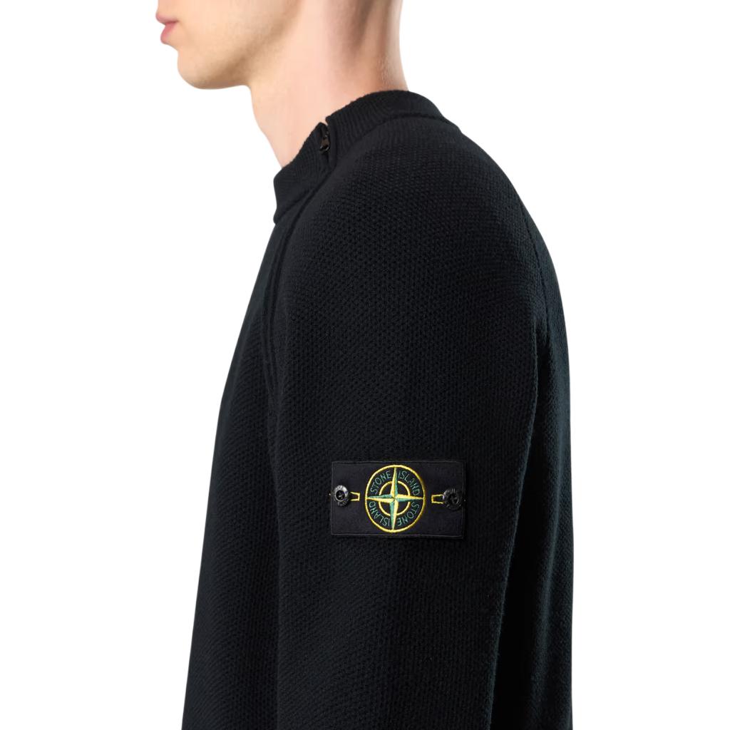 Stone Island Stand Collar Diagonal Zipper Long Sleeve Raglan Loose Sweater Men sweater Black K2S155100073S00A4-V0029