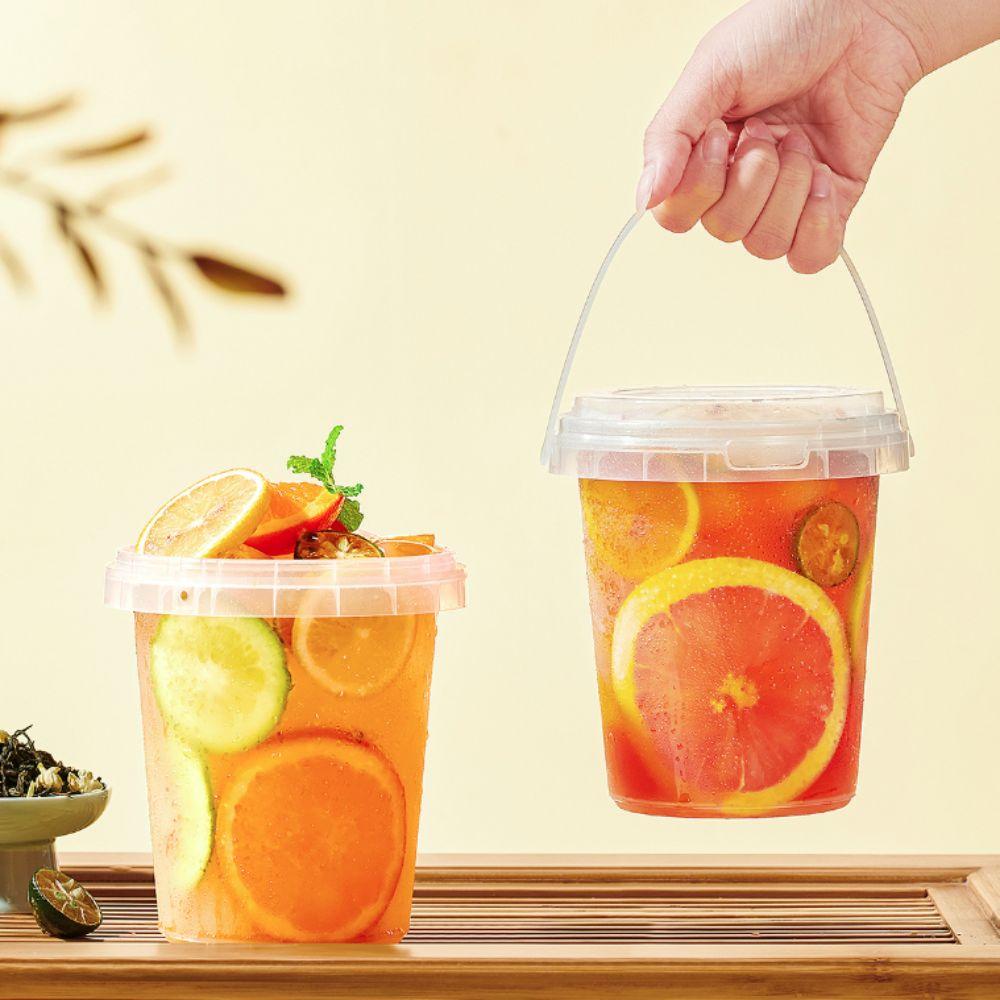 10pcs 500/750/1000ml Ice Cube Bucket with Lid Food Storage Jar Milk Tea Bucket Milk Tea Shop
