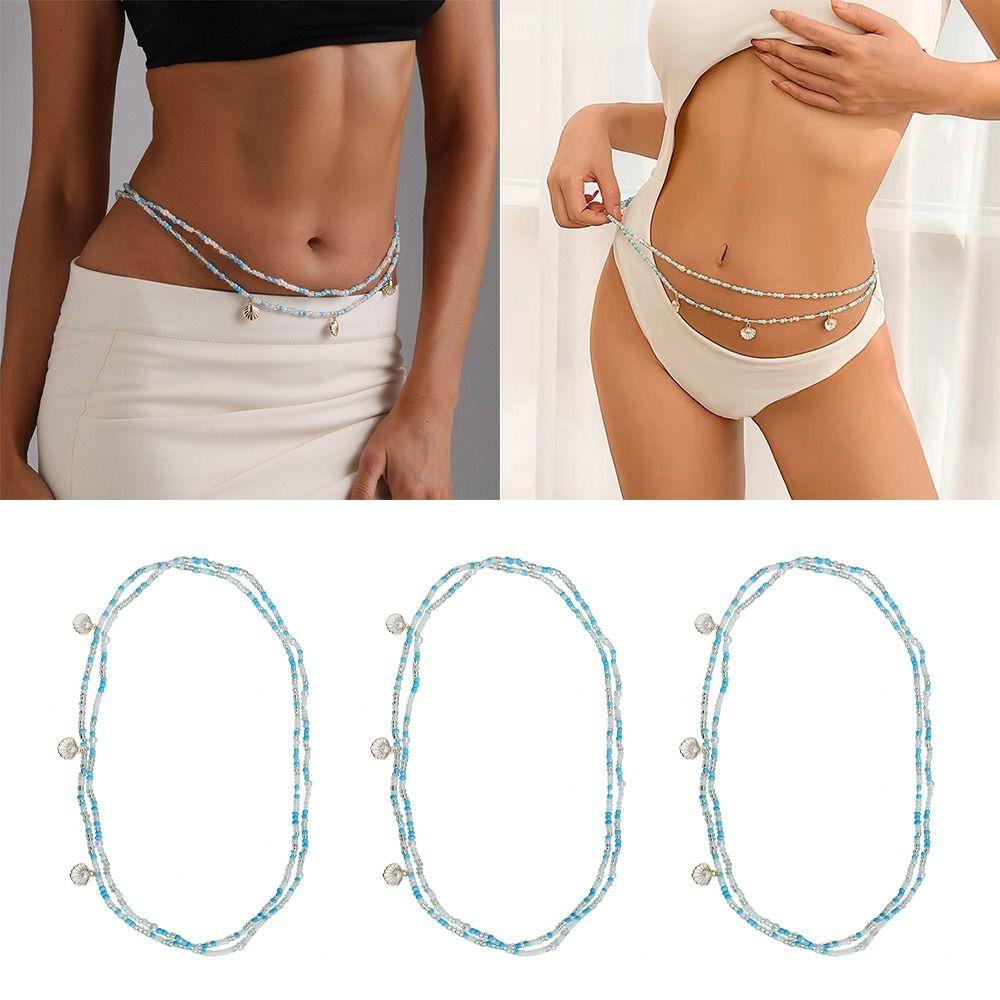 DIY Bohemian Seed Beaded Waist Chain Pearl Shell Waist Belt For Female Women Lady Girl