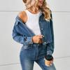 Женская мода Свободная джинсовая короткая куртка Куртка Топ с длинными рукавами Женская