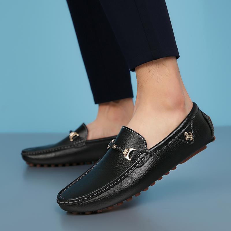 2024 White Loafers Men Handmade Leather Shoes Black Casual Driving Flats Blue Slip-On Moccasins Boat Shoes Plus Size 46 47 48