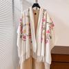 Autumn And Winter Thick Simple Flower Embroidery Ethnic Style Warm Scarf Retro Travel Outer Shawl