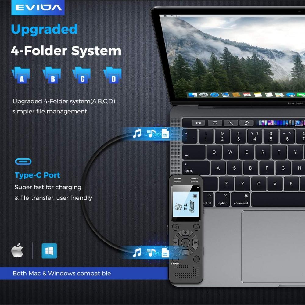 Цифровой диктофон 32-128 ГБ для лекций и собраний - 9296 часов, активируемое голосом записывающее устройство, аудиорекордер с воспроизведением, пароль