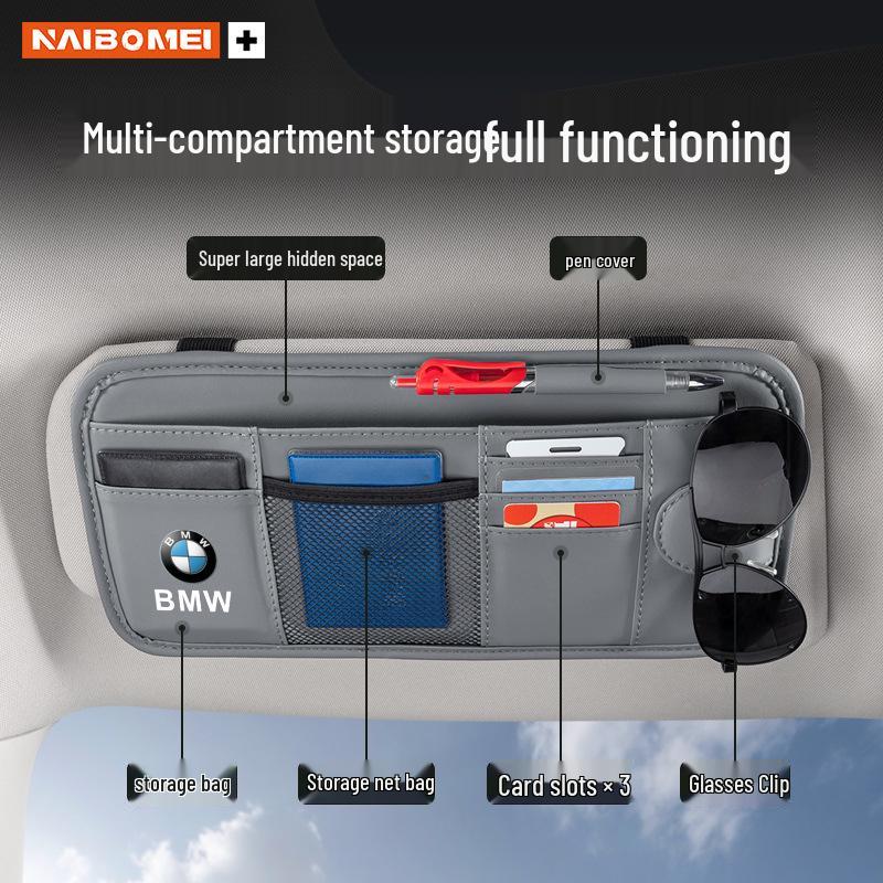 BMW Car Sunglasses Clips & Sun Visor Storage Bags for 1, 3, 5, 6, 7 Series, X1, X3, X4, X5, X6