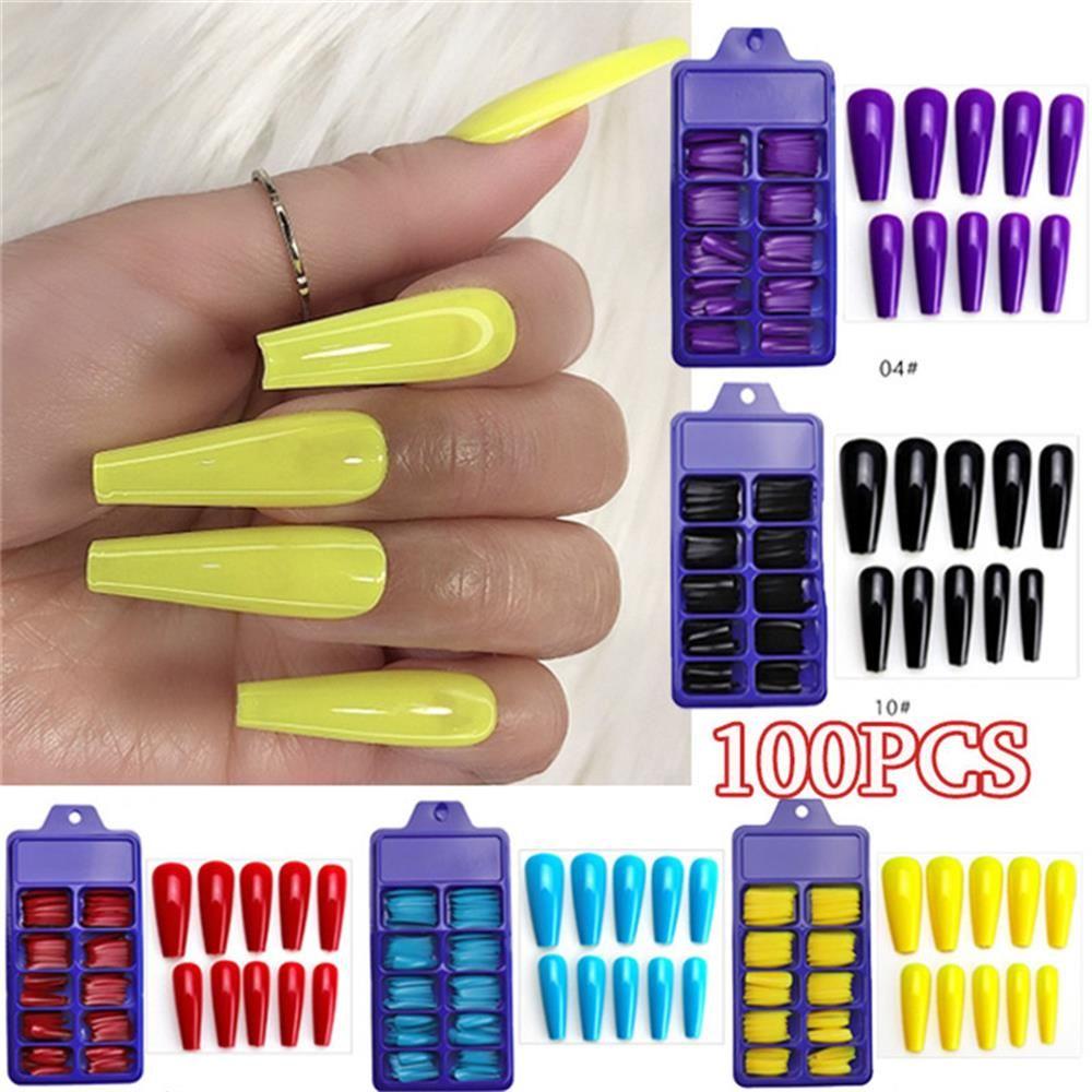100Pcs/Set Ballerina Acrylic UV Gel False Nail Tips Manicure Coffin Fake Nails Full Cover