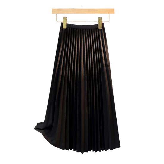 Women Pleated Skirt Elastic High Waist A-Line Long Skirt Solid Color Comfortable Fabric Versatile Skirt Daily Wear