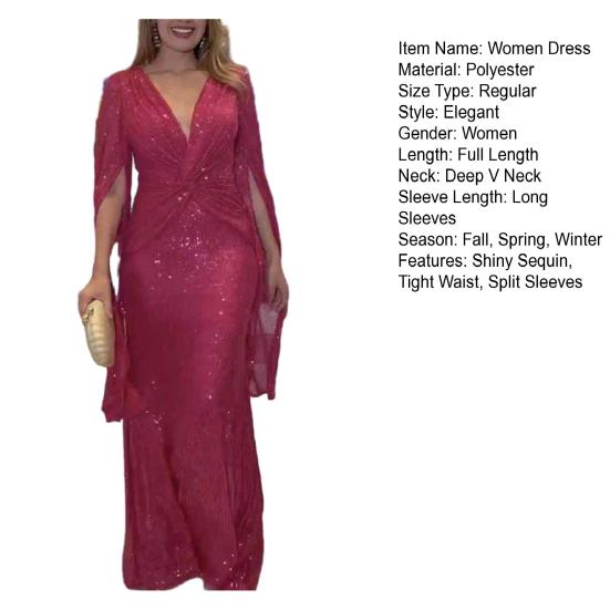 Женское вечернее платье с разрезанными рукавами, глубоким V-образным вырезом, блестящими пайетками, облегающего кроя