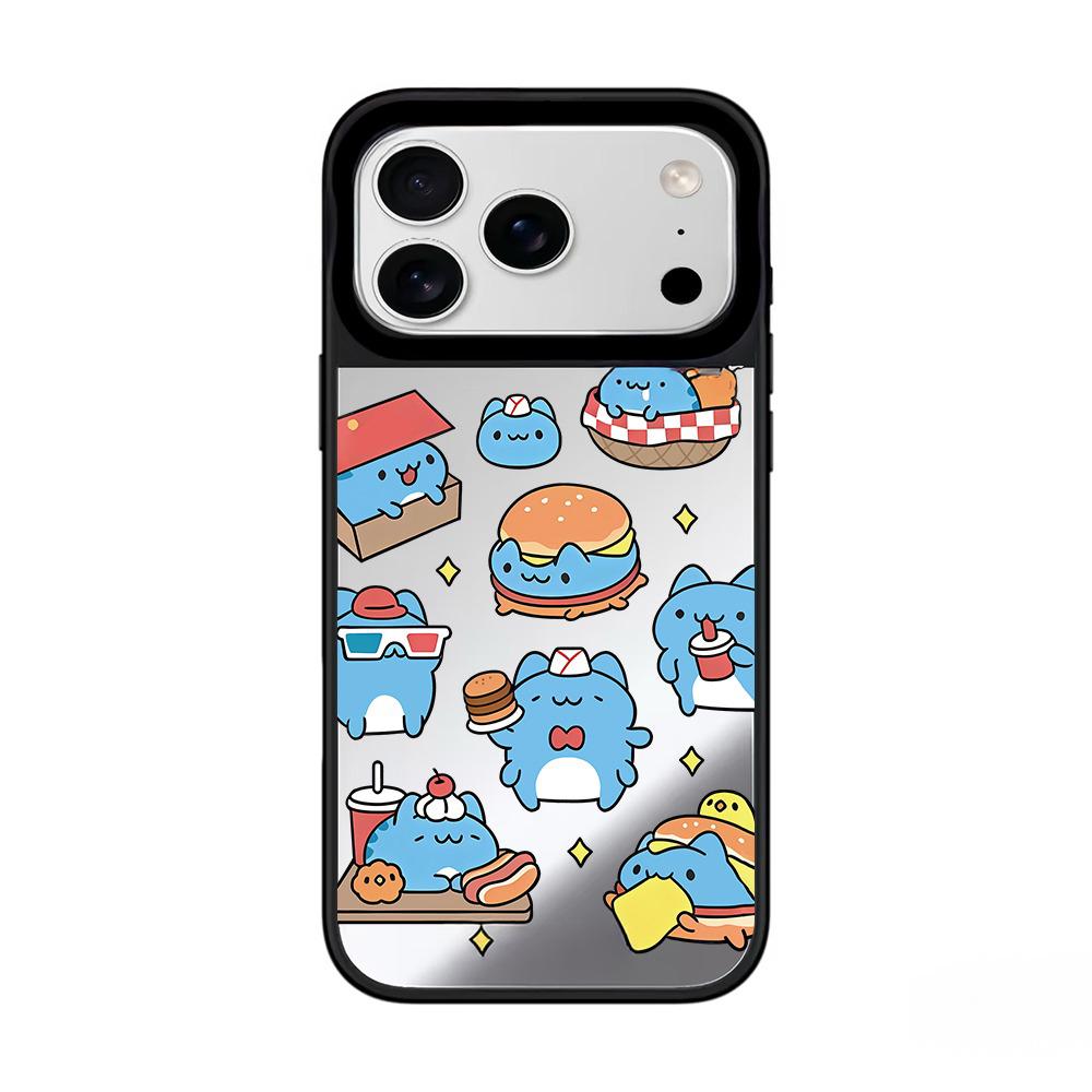 IPhone 12 13 14 15 16 17 Pro Max Милый мультяшный питомец Бургер Зеркальная поверхность Черная рамка Магнитный защитный чехол