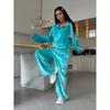 Vintage Velvet Stripe Tracksuit Set Womens Stand Collar Full Zip Hoodie High Waist Drawstring Wide Leg Pants