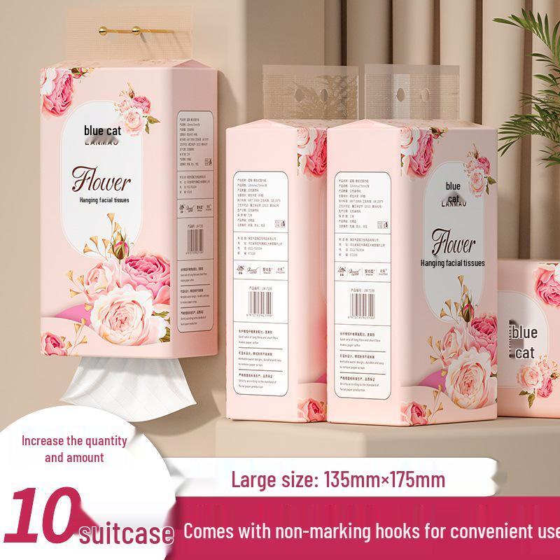 Blue Cat Facial Tissue Wall-Mounted Pack - Economical Hanging Toilet Paper & Hand Wipes