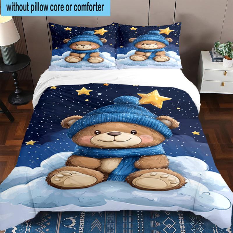 3PCS Teddy Bear Night Sky 3pcs Bedding,Including 3PCS Duvet Cover And 2pcs Pillowcases Perfect for Christmas,Ideal for Bedroom, Dormitory