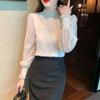 Bubble Sleeve Knitted Sweater for Women's Spring Wear Korean Version Lace Base Shirt Top