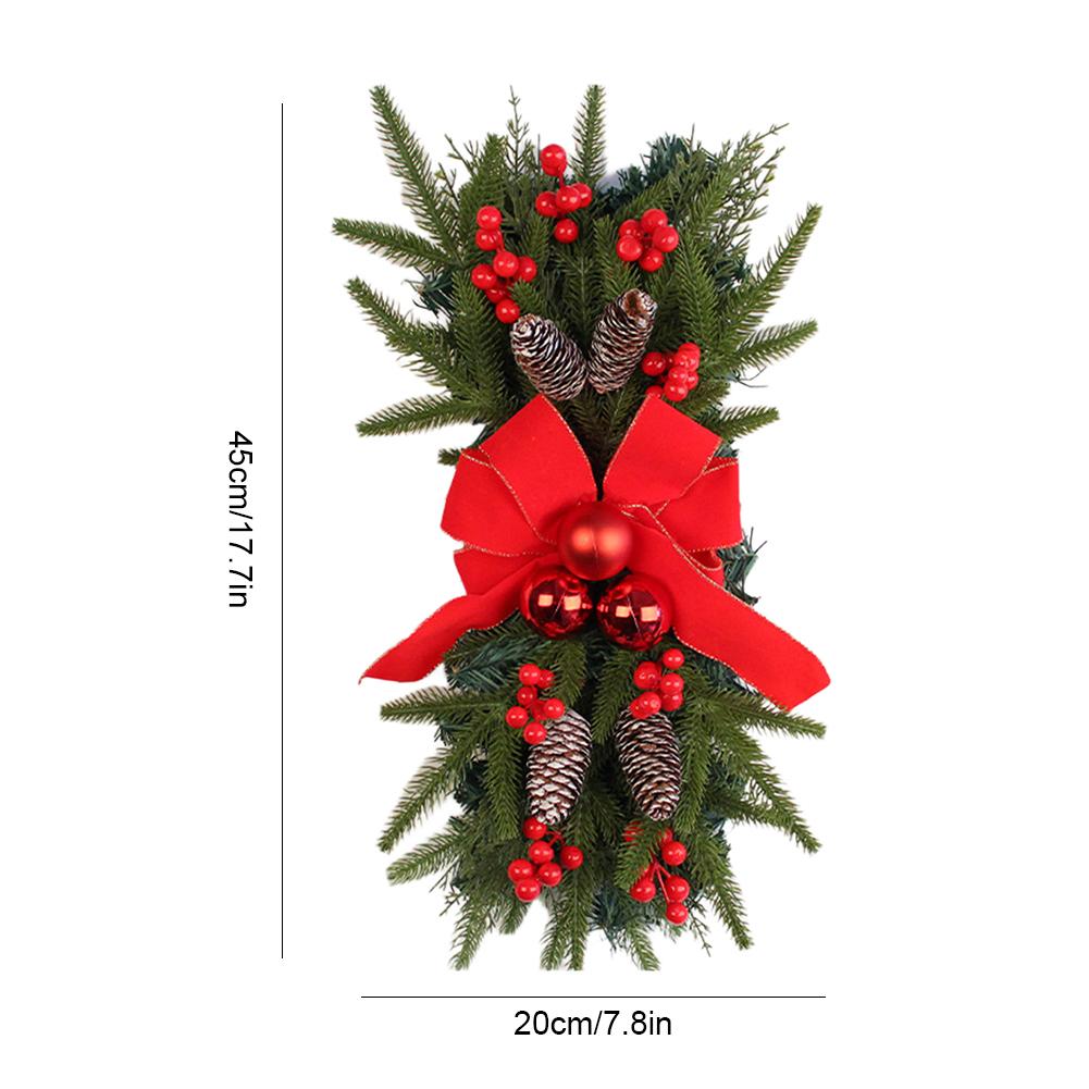 2 Pcs Xmas Stair Swag with Red Bow 18Inch Stairway Swag Trim Plastic Christmas Stair Garland for Stair Front Door Decoration