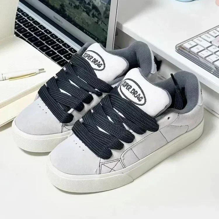 Women Lace Up Chunky Platform Sneakers Street Skate Vulcanized Casual Shoes