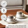 Globe Turkish Coffee Cup Set of 6, 80ml, 2.7 Oz, Small Espresso Cups with Saucers, Porcelain, Black Patterns, and Gold Handles,