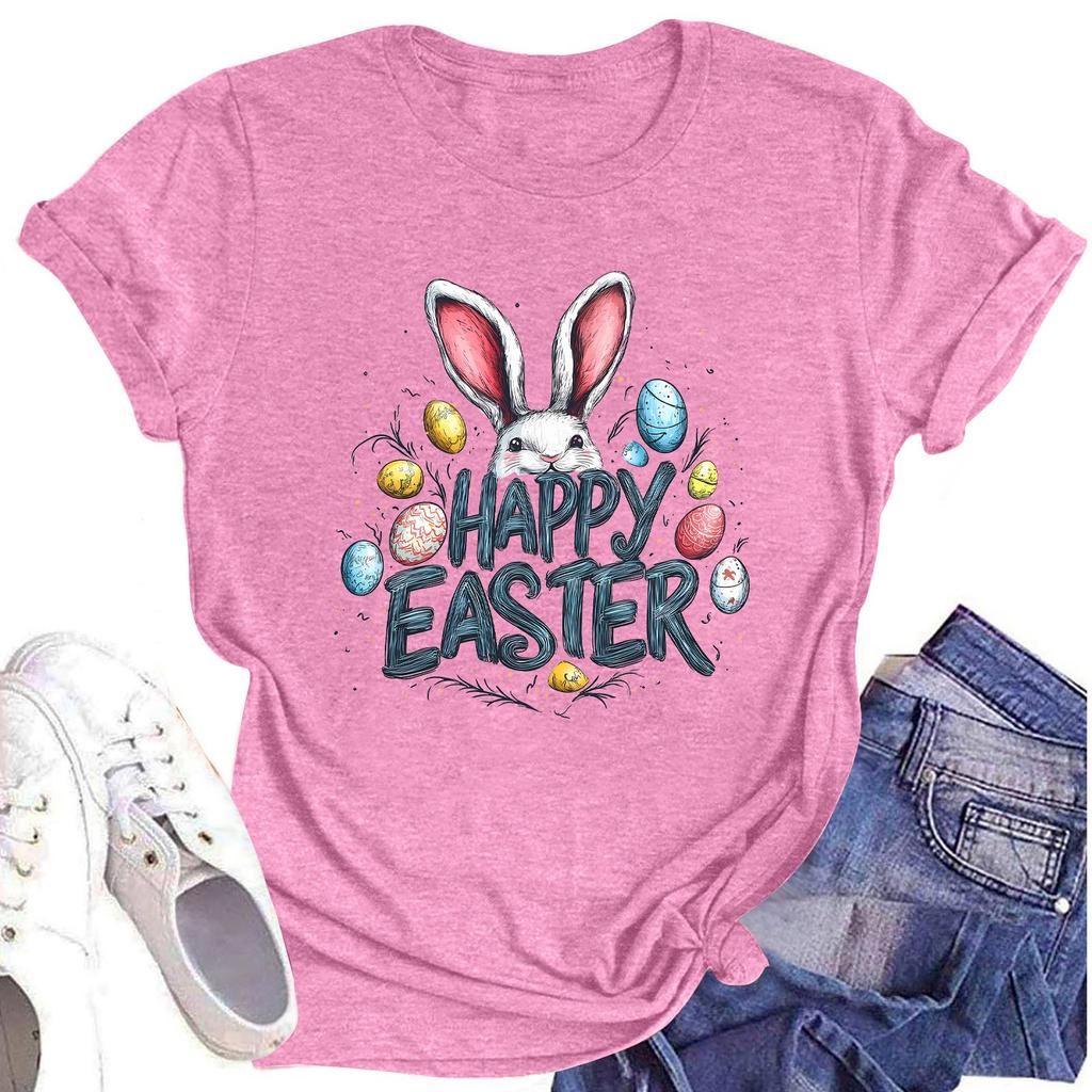 Women's Top Round Neck Casual Printed Short-sleeved T-shirt Top