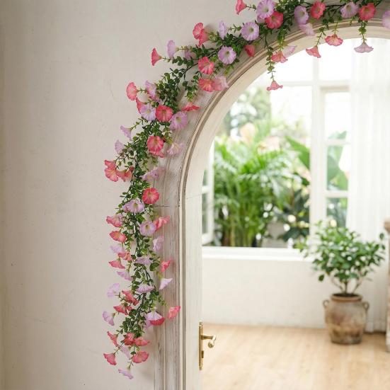 67" Artificial Flowers Vines Garland Fake Morning Glory Hanging Vines Faux Silk Spring Floral Garland for Mantel Wall Fence Wedding Banquet Decor