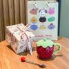 Girl's Heart Cute Strawberry Ceramic Cup Couple Mug with Lid for Girlfriend Birthday Gift Souvenir Gift Box