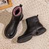 Thick And Warm Cotton Shoes Women's Winter Genuine Leather Anti Slip Low Heel Plush Short Boots