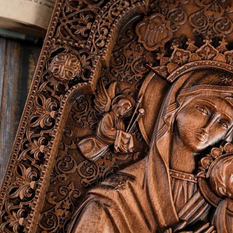 Резьба по дереву Винтажное религиозное искусство Богоматерь Неустанной Помощи Католический Домашний Декор