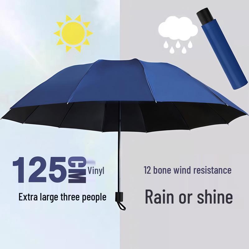 Twelve-Bone Oversized Women's Umbrella: Black UV Protection for Sun & Rain