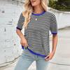 Женская мода весна-лето повседневный полосатый подходящие цвета круглый вырез трикотажный короткий рукав джемпер топ