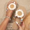 Imitation Braided Jute Rope Tassel Slippers with Sun Flowers Fashion Outdoor Tassel Slippers for Women with Thick Heels And Flowers